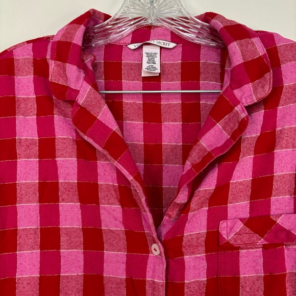VICTORIAS SECRET Matching Pajama Set Long Sleeve Pants Pink Plaid Size Large - Picture 3 of 16